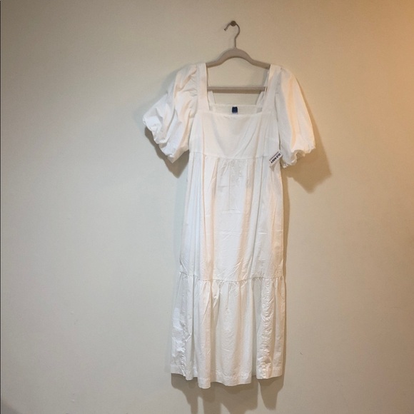 Old Navy White Puff Sleeve Midi Dress - Picture 1 of 7